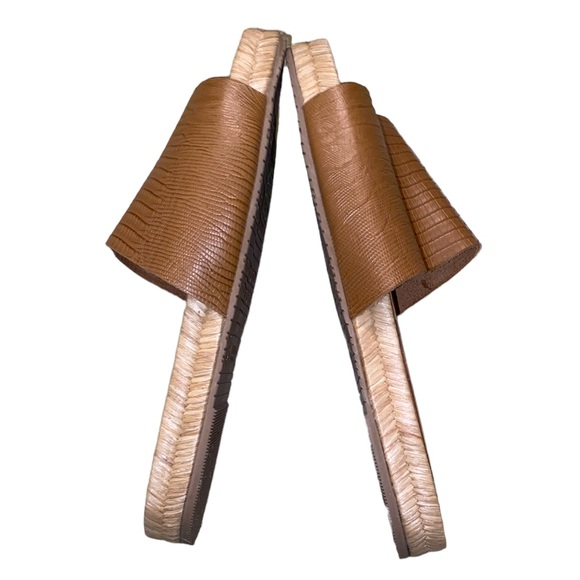 LN Kaanas Tan Embossed Leather Espadrille Slides Sandals - 7 - Picture 8 of 12